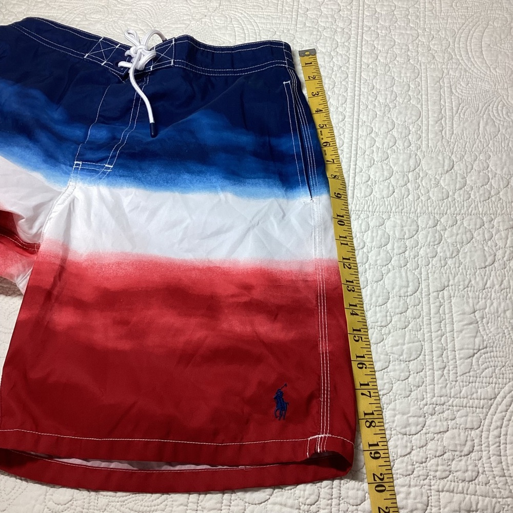 Polo Ralph Lauren Mens Ombre Swim Trunks Size M Red White Blue Tie Pockets Lined - Picture 5 of 15